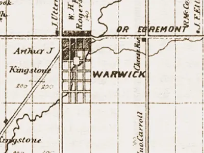 An old map of Warwick and surrounding area.