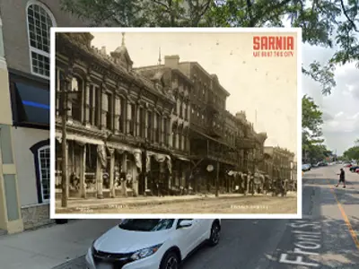 An old photo overlaid over google maps.