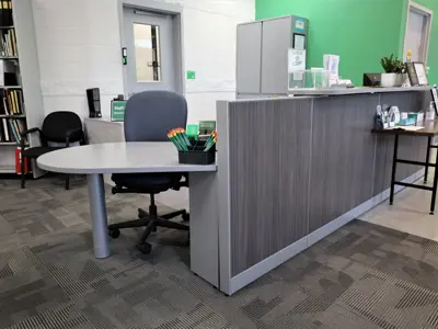 Lambton County Archives accessible height front desk.
