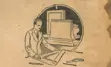 Graphic of man with rolled paper.